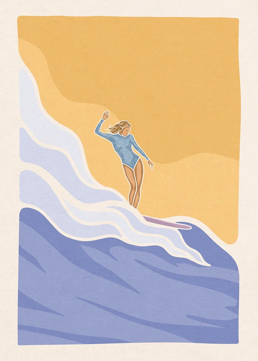 Surferka nad oceanem - minimalistyczny plakat Biały
