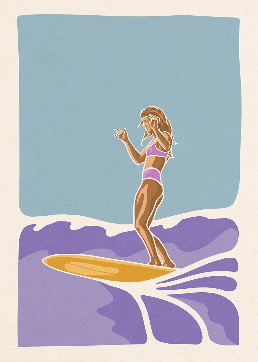 Surferka nad oceanem - minimalistyczny plakat Granatowy