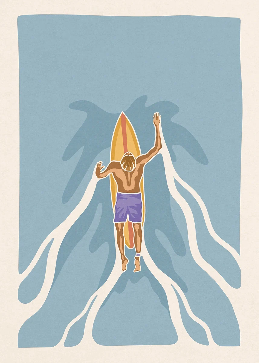 Surferka nad oceanem - minimalistyczny plakat Jasnożółty