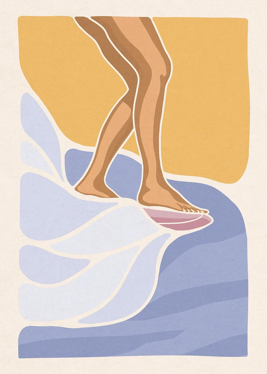 Surferka nad oceanem - minimalistyczny plakat Niebieski