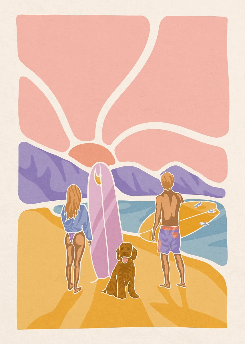 Surferka nad oceanem - minimalistyczny plakat Zielony