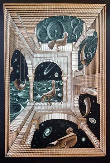 Plakat surrealistyczny geometryczny abstrakcja Ciemny szary