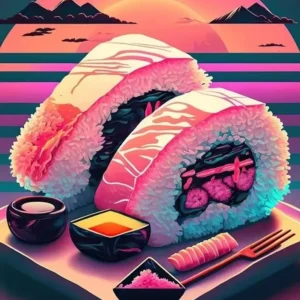 Plakat do kuchni - sushi z lososiem Jasnożółty