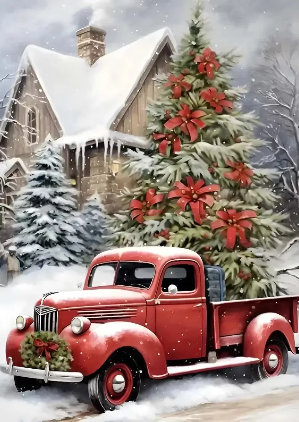 Retro plakat świąteczny ze Świętym Mikołajem i reniferem Jasnoszary