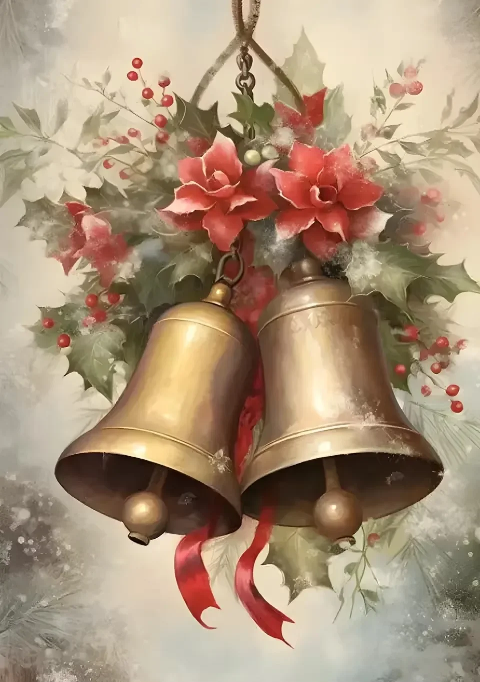 Retro plakat świąteczny ze Świętym Mikołajem i reniferem Jasnozielony