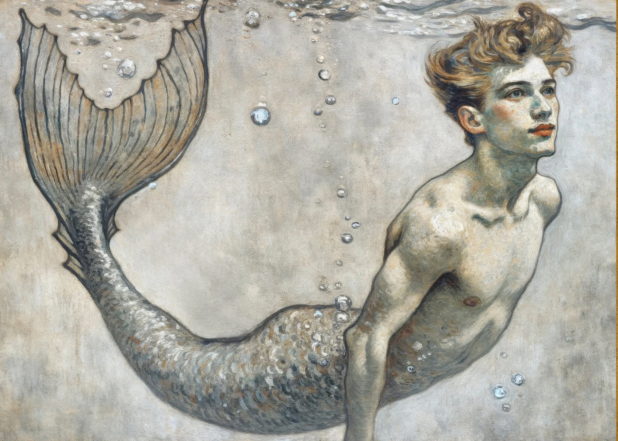 Syren wśród fal - plakat mitologiczny Granatowy