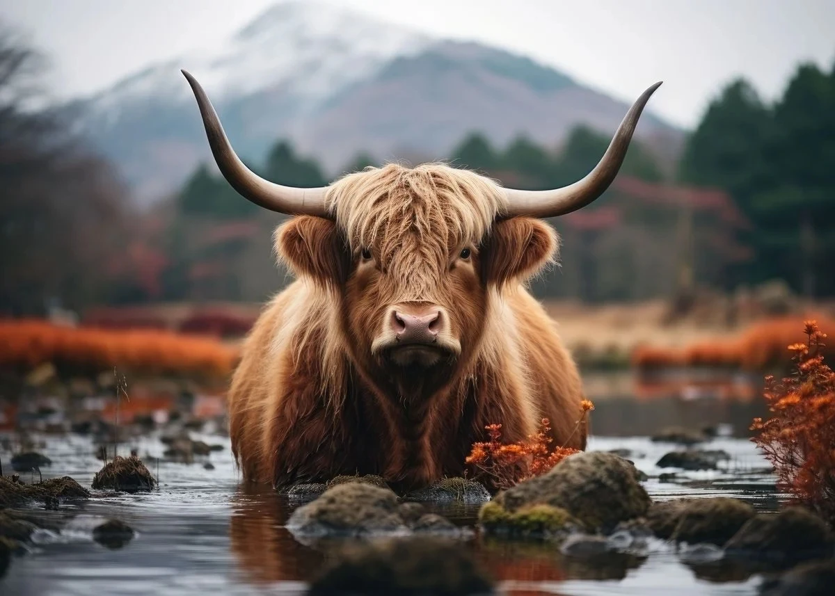 Plakat szkocka krowa highland Biały