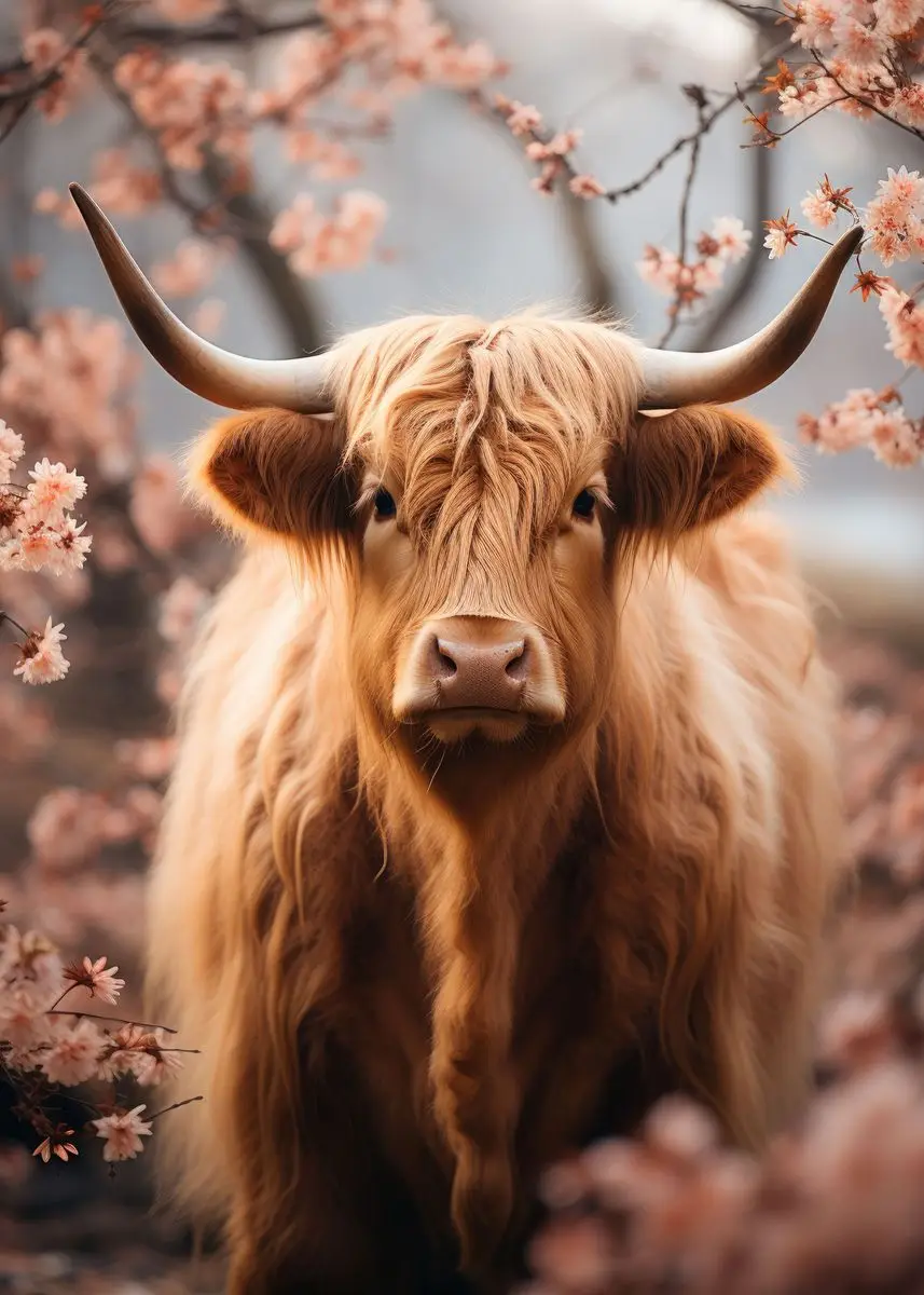 Plakat szkocka krowa highland Burgundia