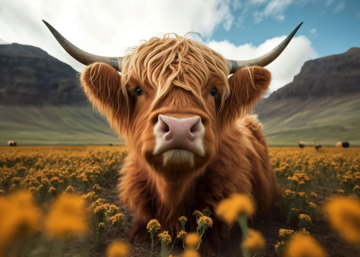 Plakat szkocka krowa highland Fioletowy