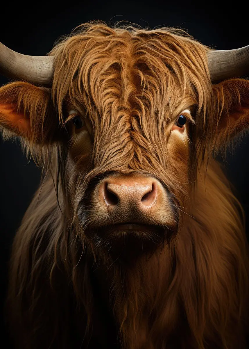 Plakat szkocka krowa highland Granatowy