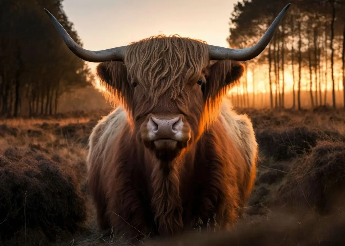 Plakat szkocka krowa highland Jasnozielony