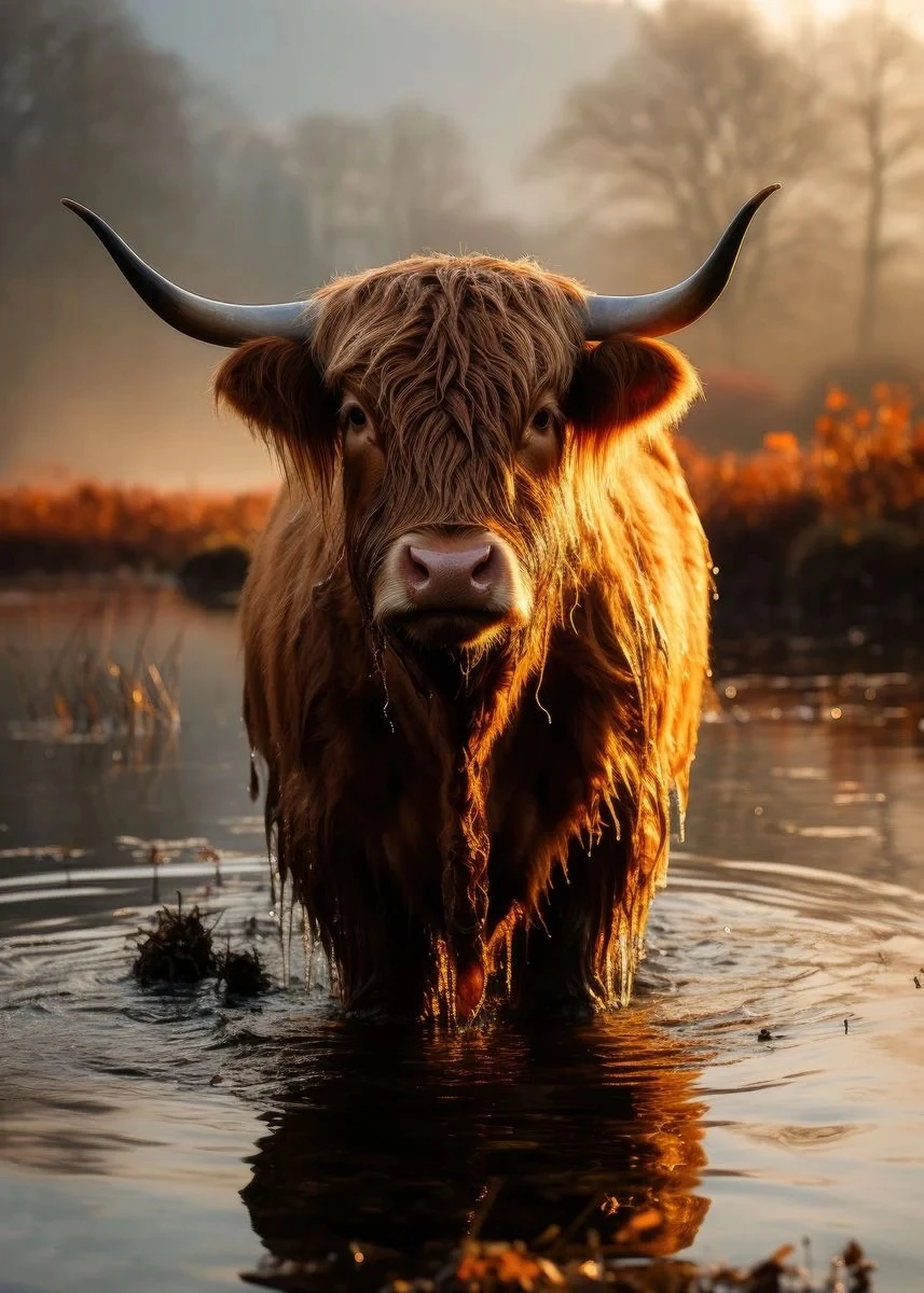 Plakat szkocka krowa highland Zielony