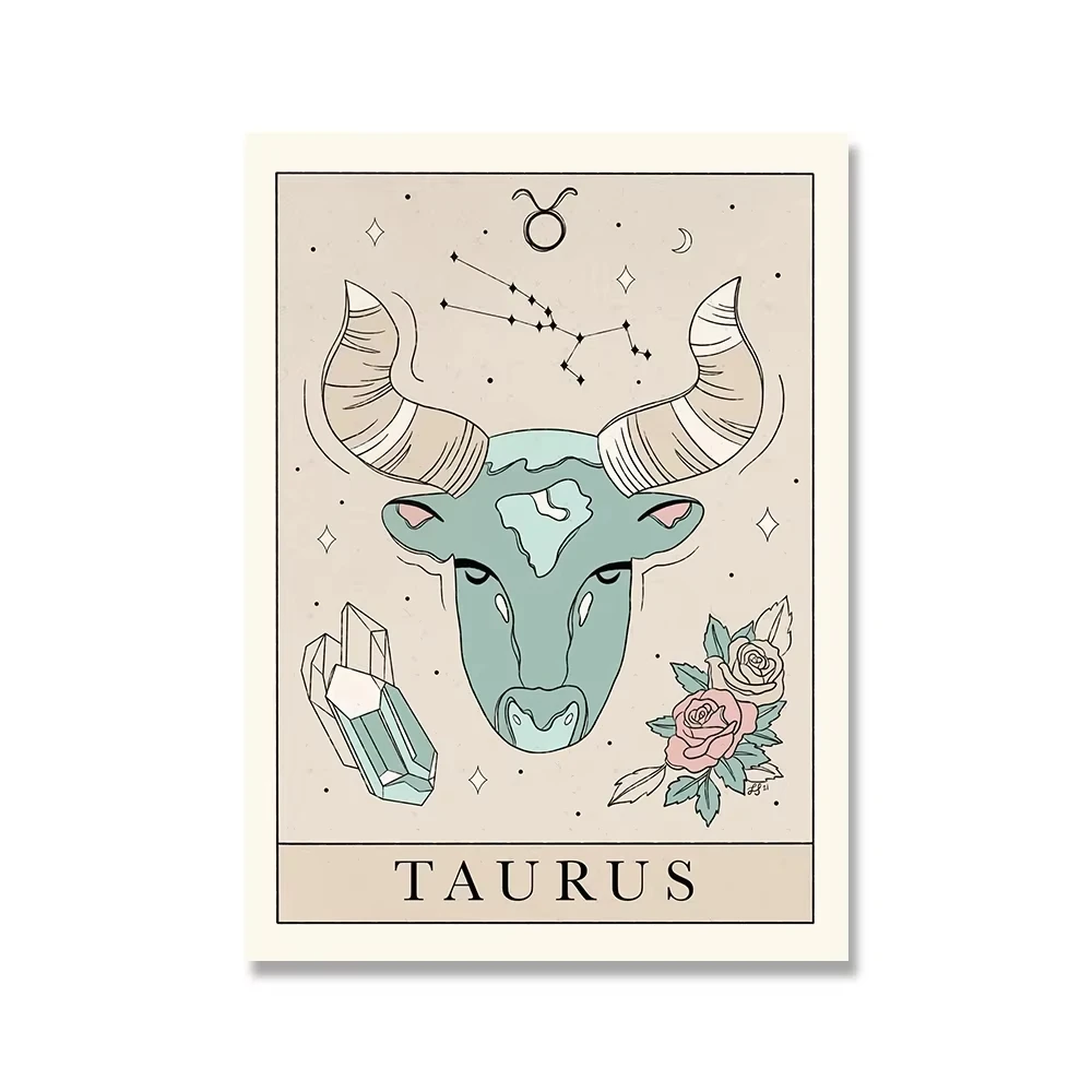 Plakat tarot znaki zodiaku boho Beżowy