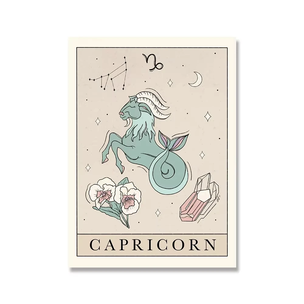 Plakat tarot znaki zodiaku boho Biały