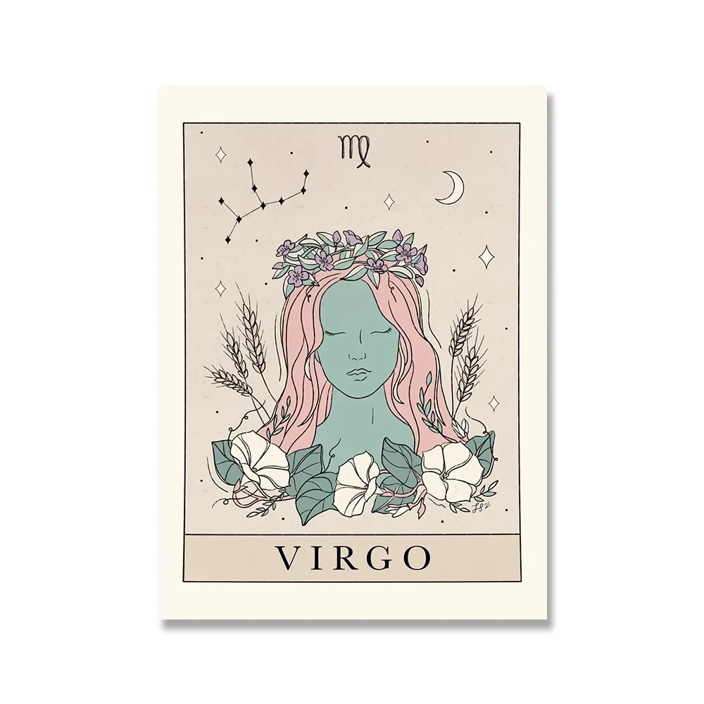 Plakat tarot znaki zodiaku boho Błękitny