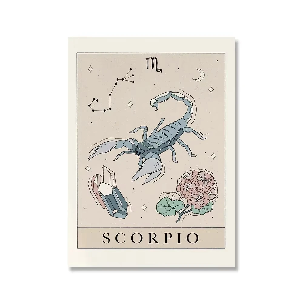 Plakat tarot znaki zodiaku boho Czarny