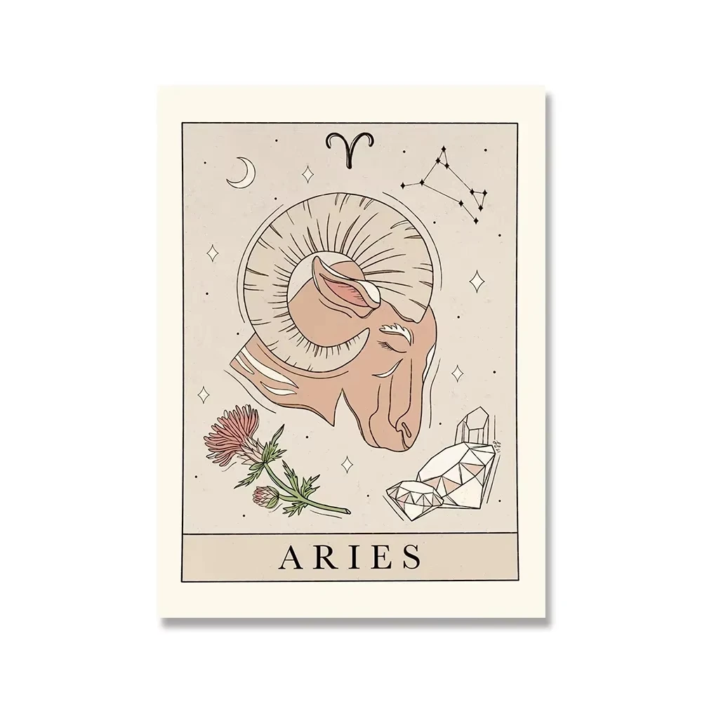 Plakat tarot znaki zodiaku boho Czerwony
