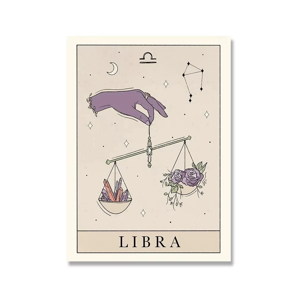 Plakat tarot znaki zodiaku boho Fioletowy