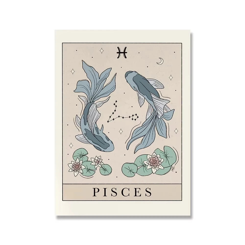 Plakat tarot znaki zodiaku boho Granatowy