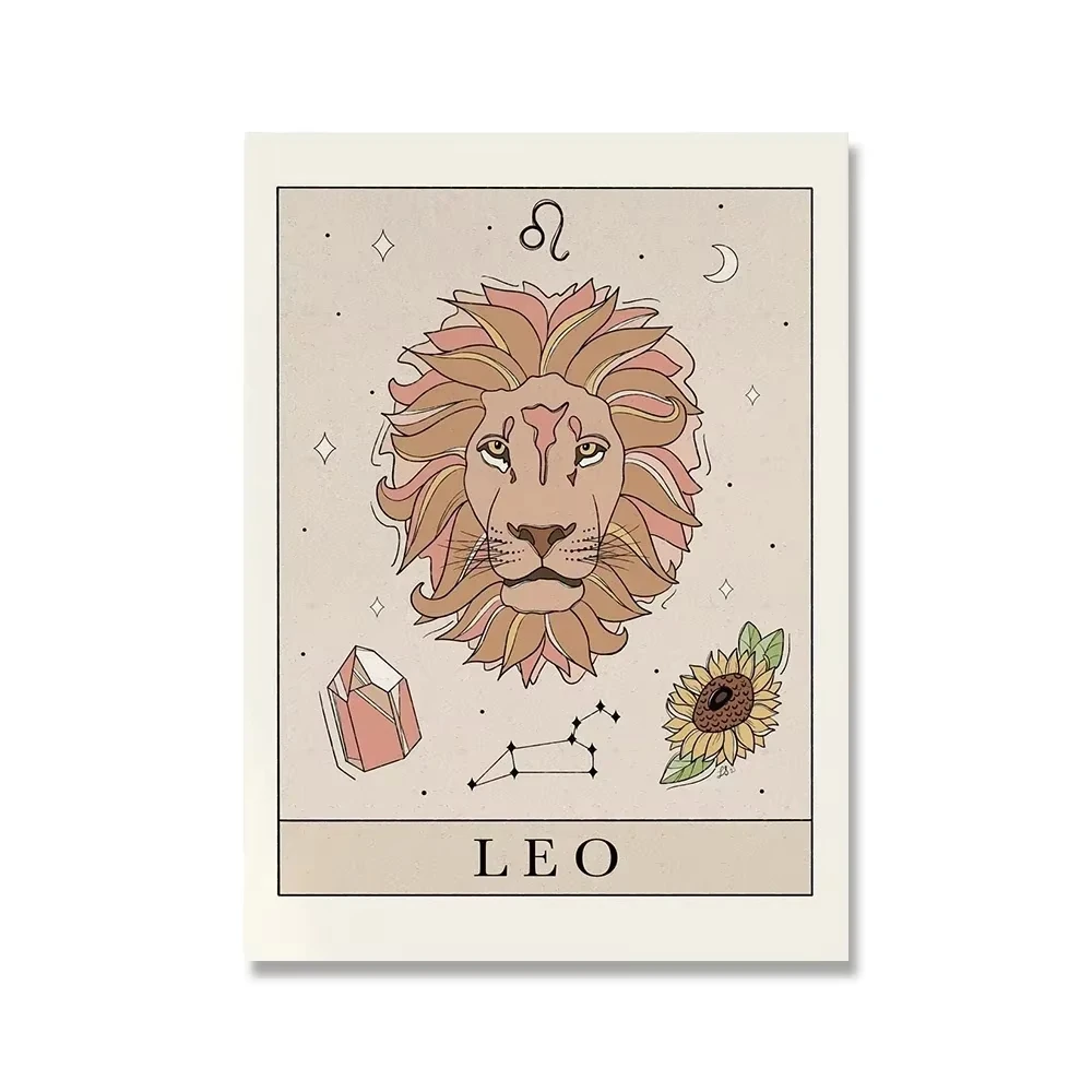 Plakat tarot znaki zodiaku boho Kawa