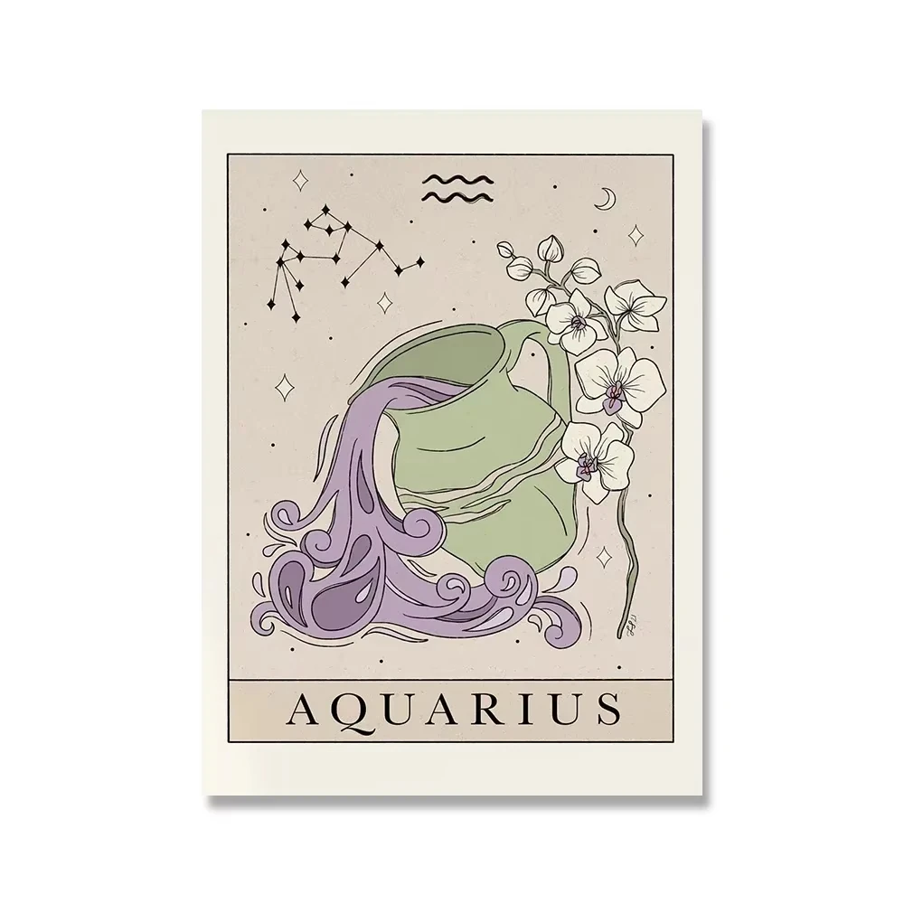 Plakat tarot znaki zodiaku boho Szary