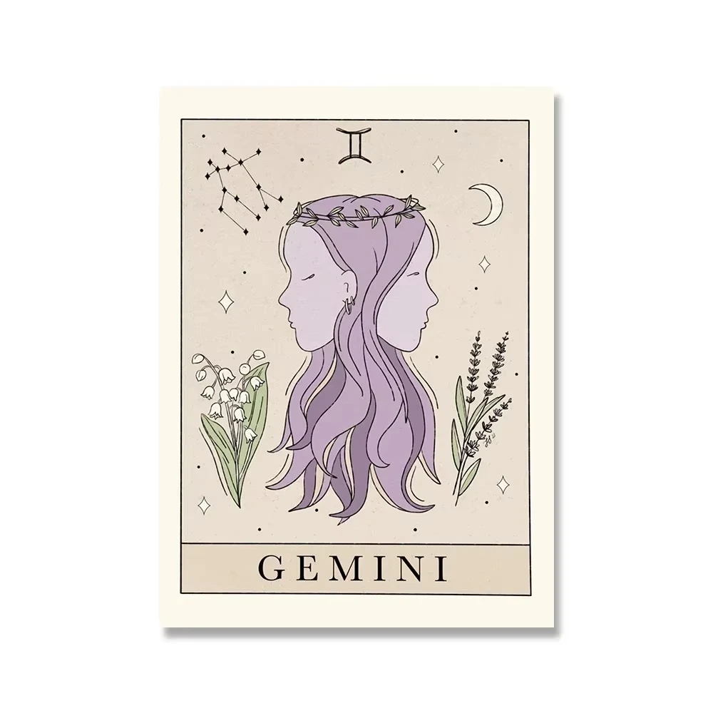 Plakat tarot znaki zodiaku boho Zielony