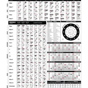 Plakat teoria muzyki akordy fortepian i gitara Zielony