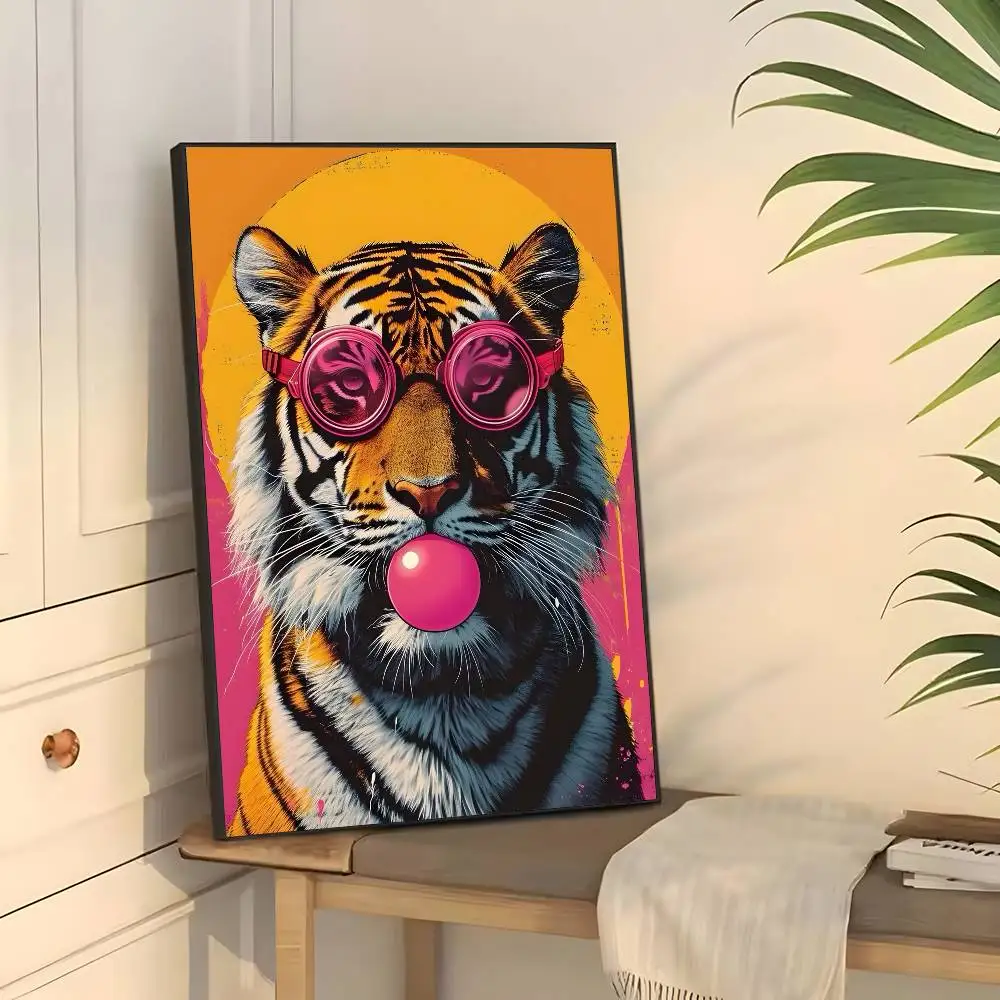 Plakat modny tygrys bąbelkowy Granatowy