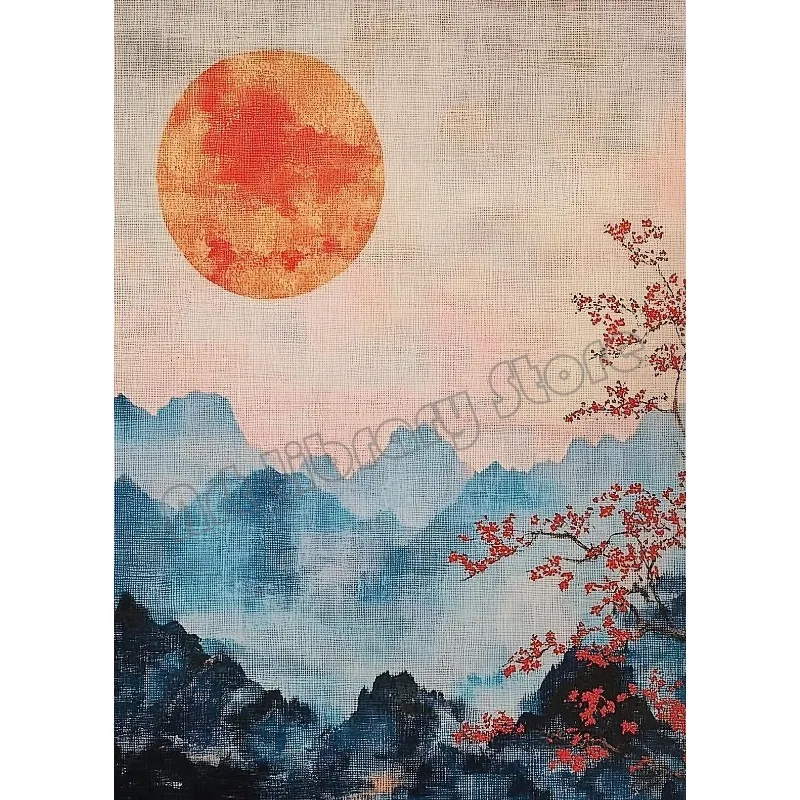 Tygrys i grzyby – japoński plakat w stylu ukiyo-e Burgundia