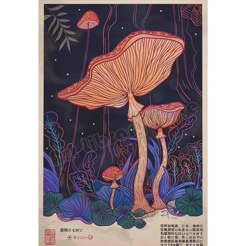 Tygrys i grzyby – japoński plakat w stylu ukiyo-e Czarny