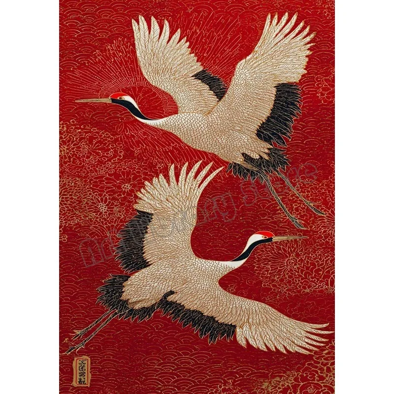 Tygrys i grzyby – japoński plakat w stylu ukiyo-e Granatowy