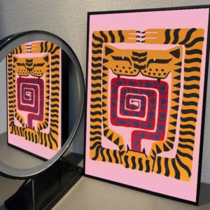 Kolorowy tygrys i lampart – abstrakcyjny plakat Szary