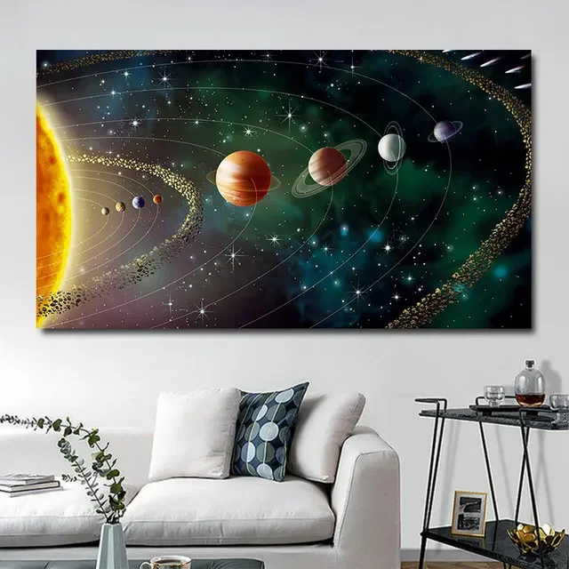 Plakat Układ Słoneczny - kosmos i planety Biały