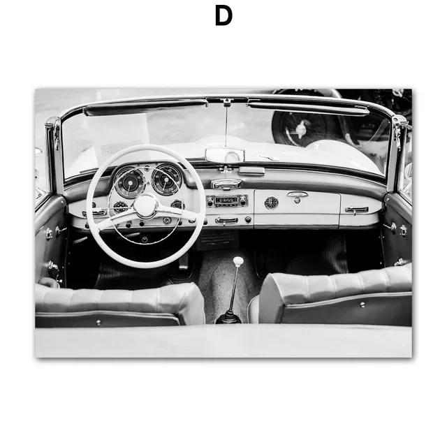 Plakat vintage aparat i samochod czarno-bialy Burgundia