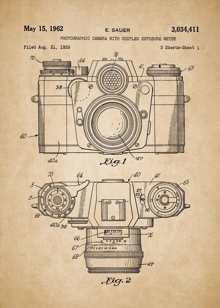 Plakat vintage aparaty fotograficzne Czerwony