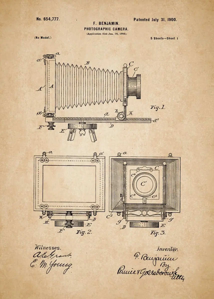 Plakat vintage aparaty fotograficzne Jasnozielony