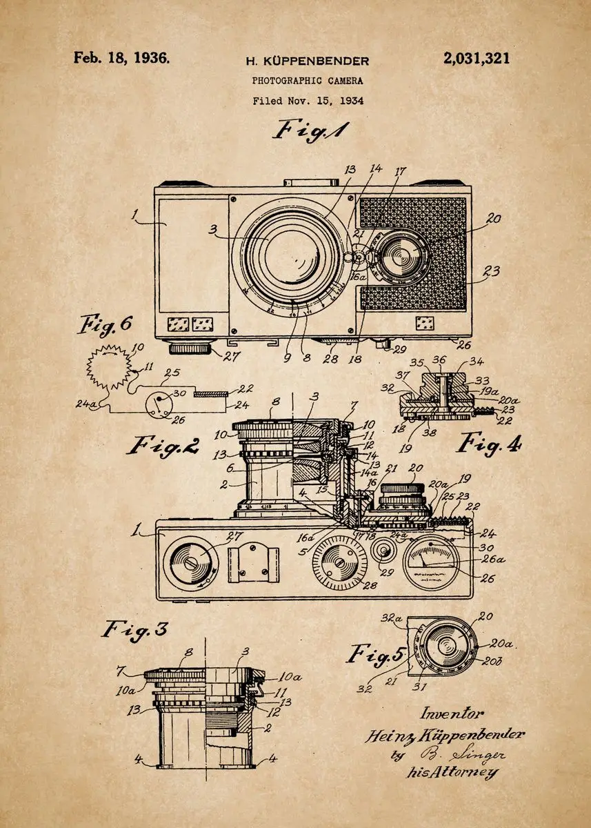 Plakat vintage aparaty fotograficzne Różowy