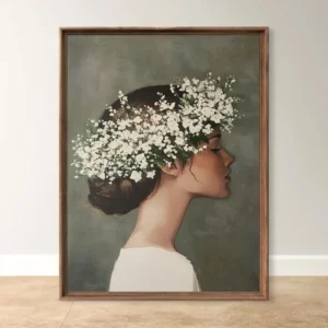 Plakat vintage boho portret eleganckiej kobiety żółty