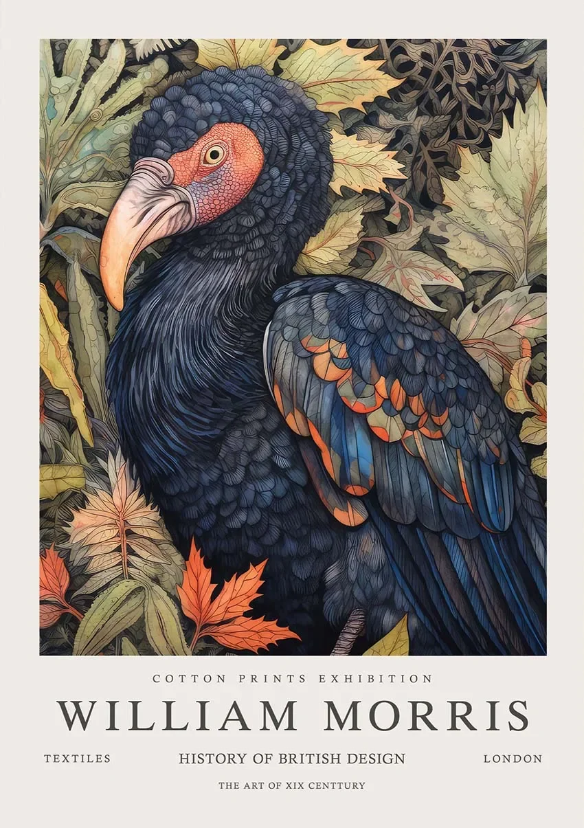 Plakat vintage botaniczny sowa i motyle Błękitny