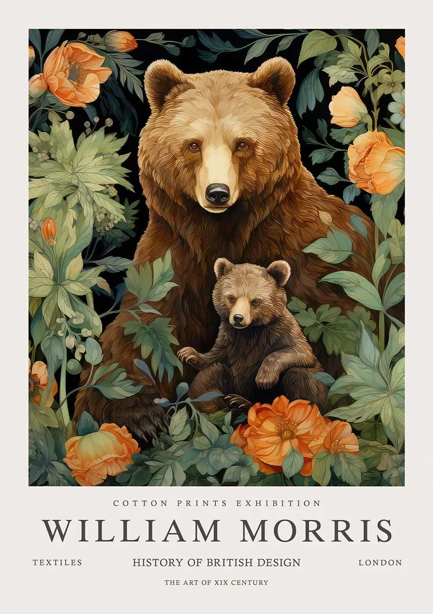 Plakat vintage botaniczny sowa i motyle Czerwony
