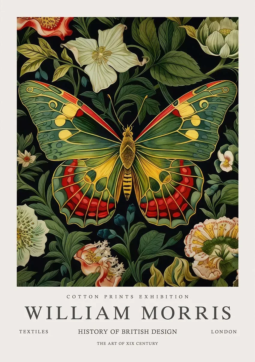 Plakat vintage botaniczny sowa i motyle Fioletowy