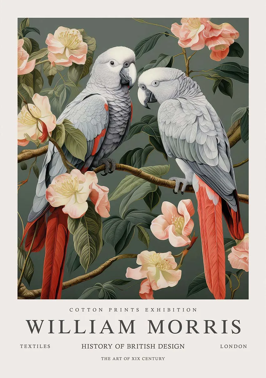 Plakat vintage botaniczny sowa i motyle Jasnoszary