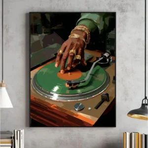 Plakat vintage DJ z płytą winylową hip-hop Biały