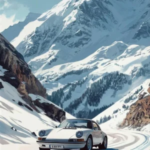 Plakat vintage górska trasa alpejska retro Zielony