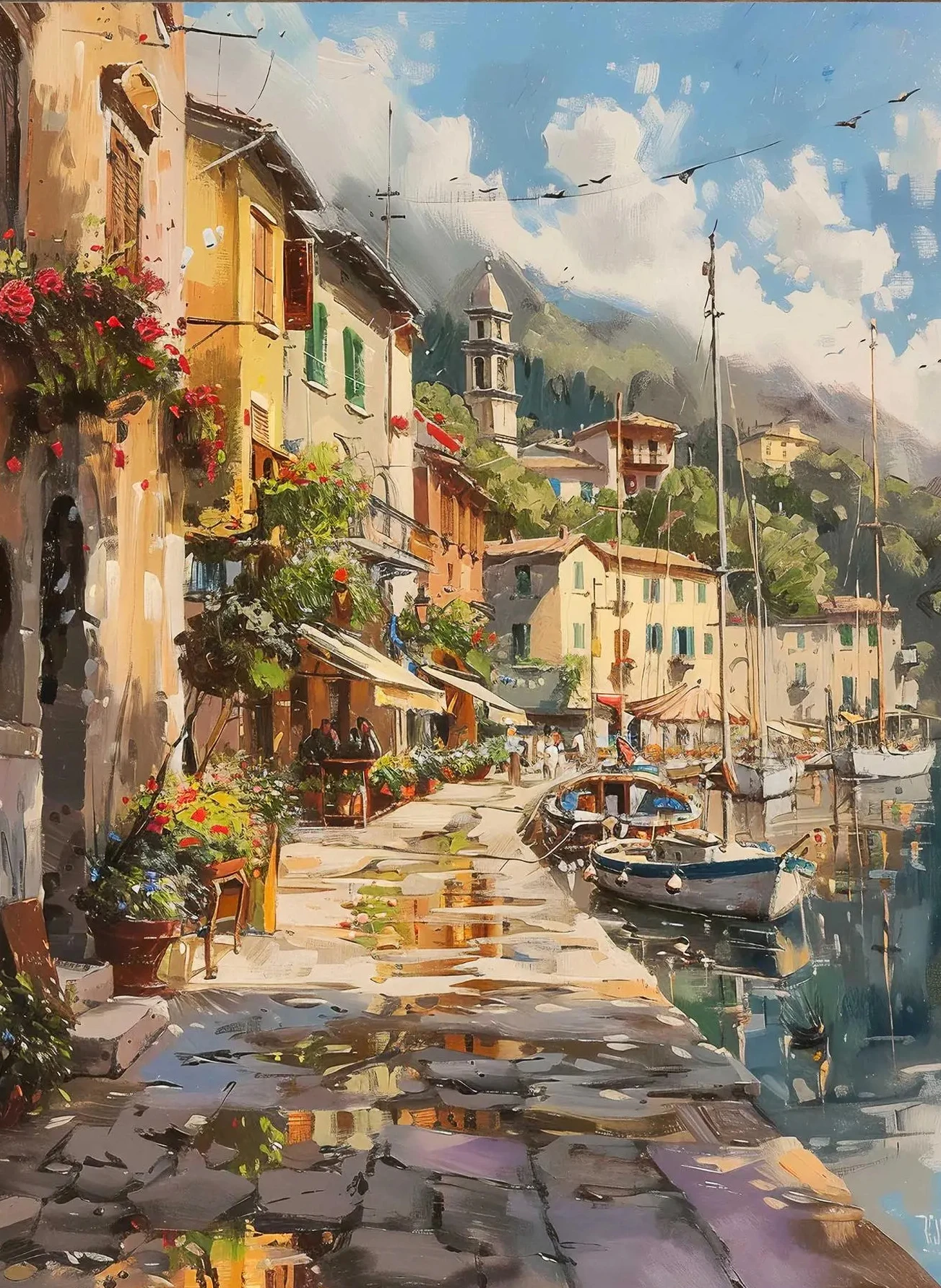 Plakat vintage krajobraz wybrzeża Amalfi Jasnoszary