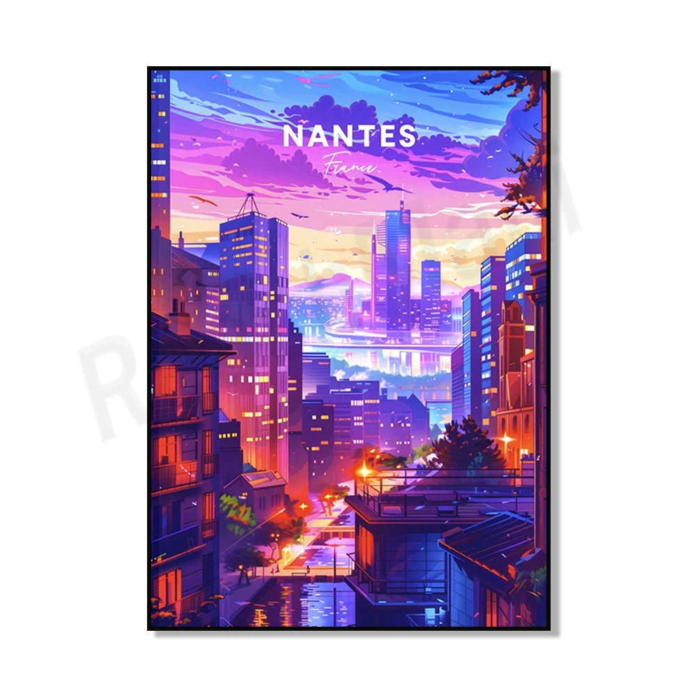Plakat vintage Nantes ze słoniami nad Loarą Czarny