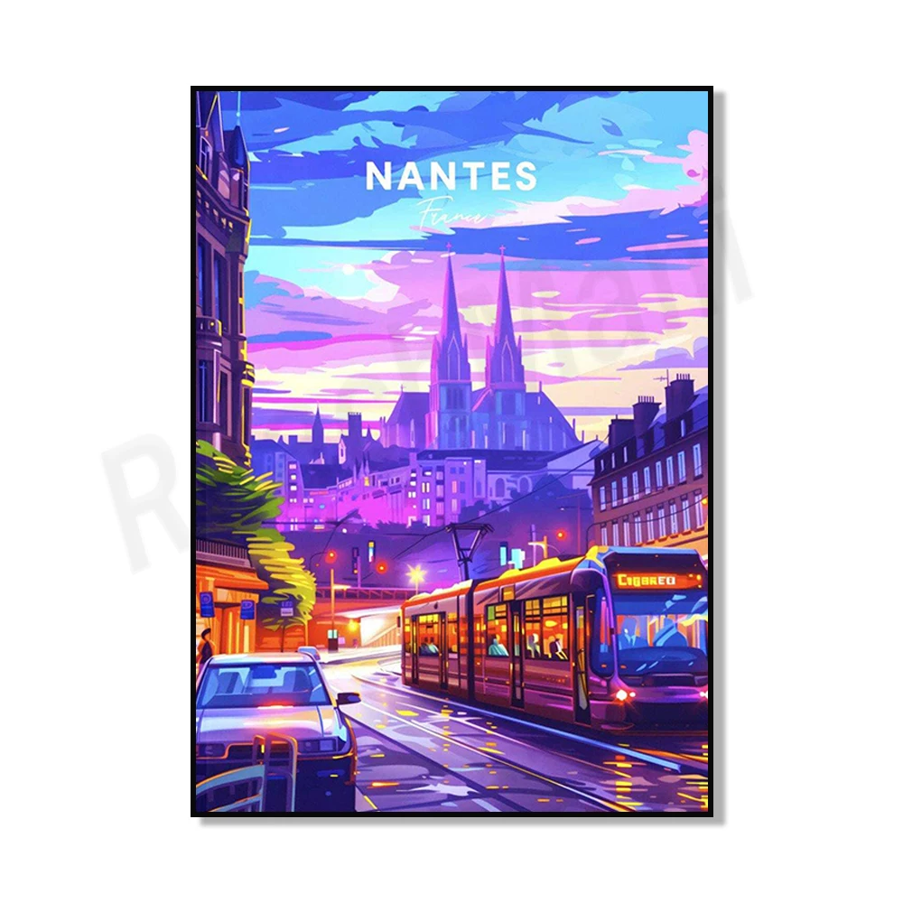Plakat vintage Nantes ze słoniami nad Loarą Jasnozielony
