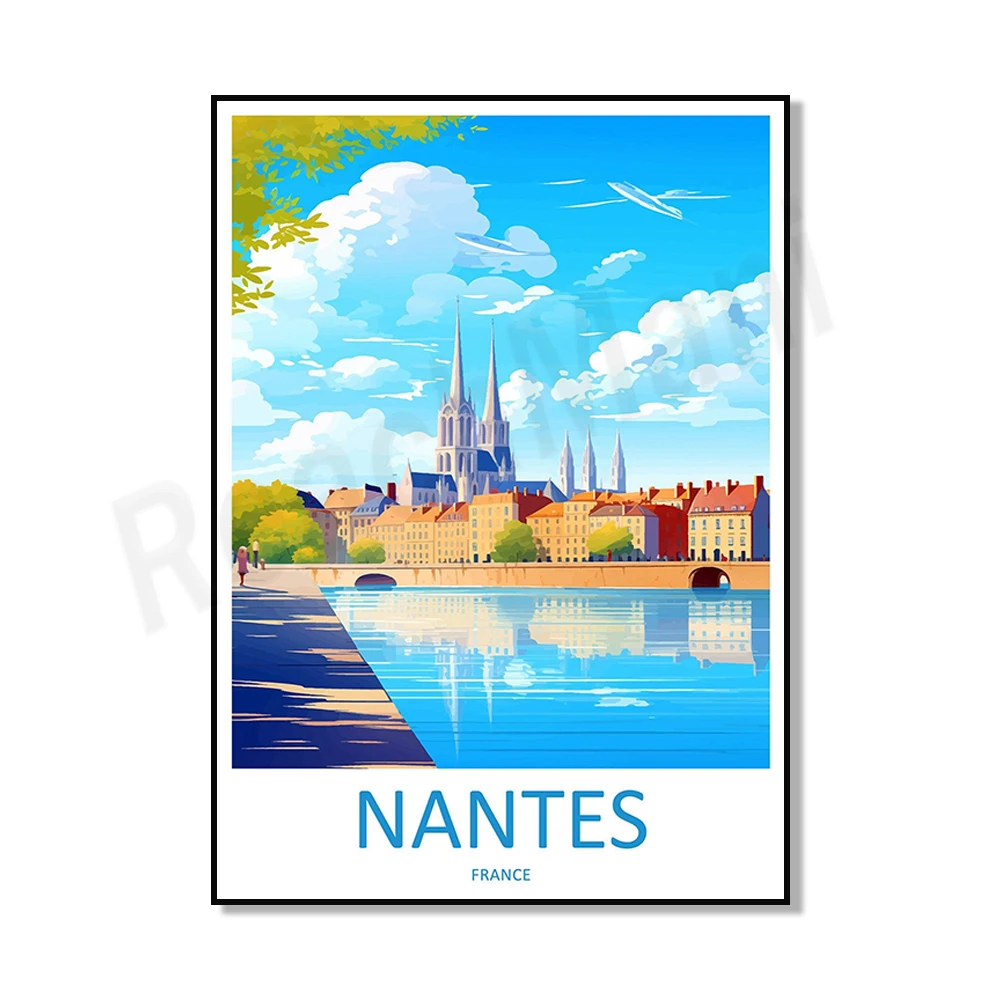 Plakat vintage Nantes ze słoniami nad Loarą Jasnożółty