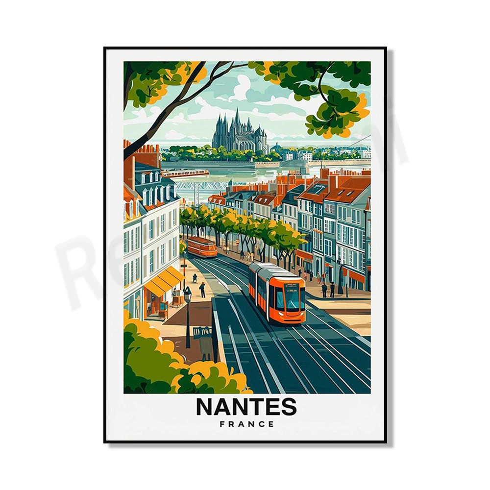 Plakat vintage Nantes ze słoniami nad Loarą Jasny