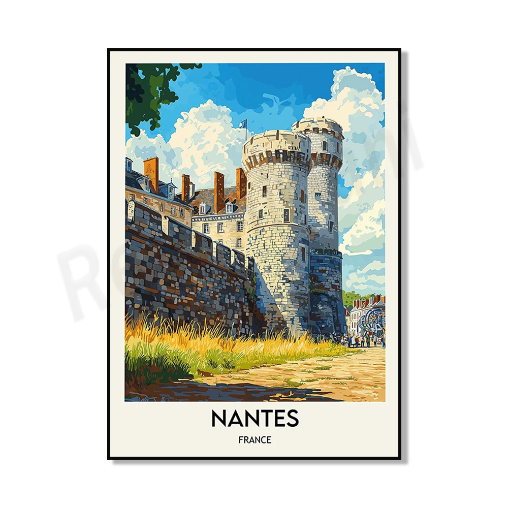 Plakat vintage Nantes ze słoniami nad Loarą Pomarańczowy